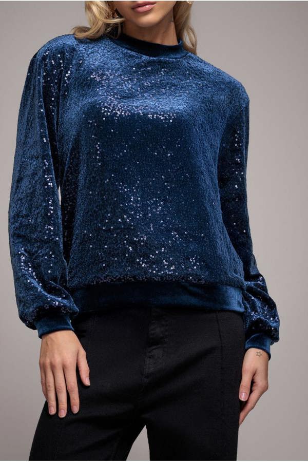 Sequin Velvet Jumper - Navy T199