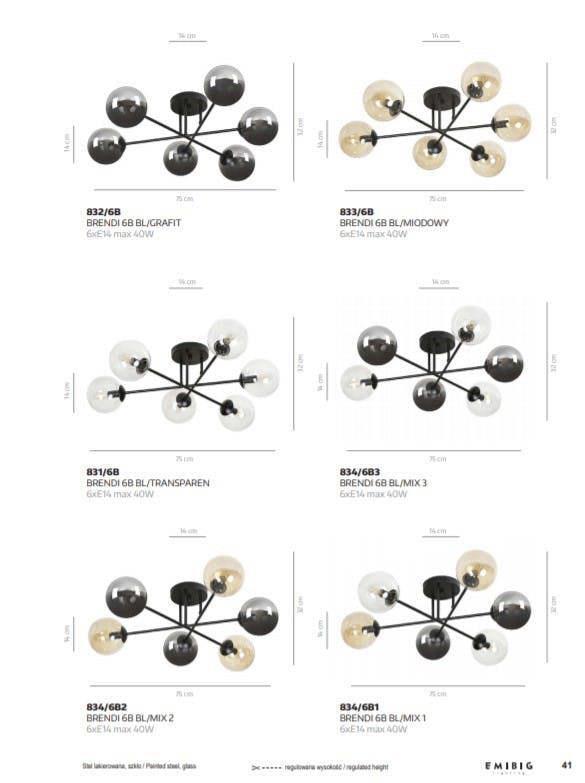 Emibig BRENDI Ceiling lamp  6 x E14 Black with Graphite Shade