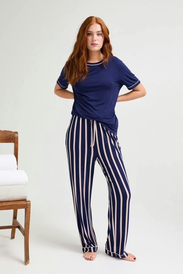 Bamboo Tee and Trouser Set in Midnight Stripe - Pajamas