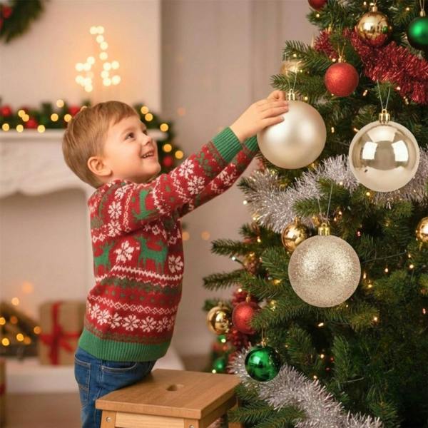 Shatchi 2cm Champagne Christmas Baubles Set of 3 with Glossy, Matte and Glitter Finishes
