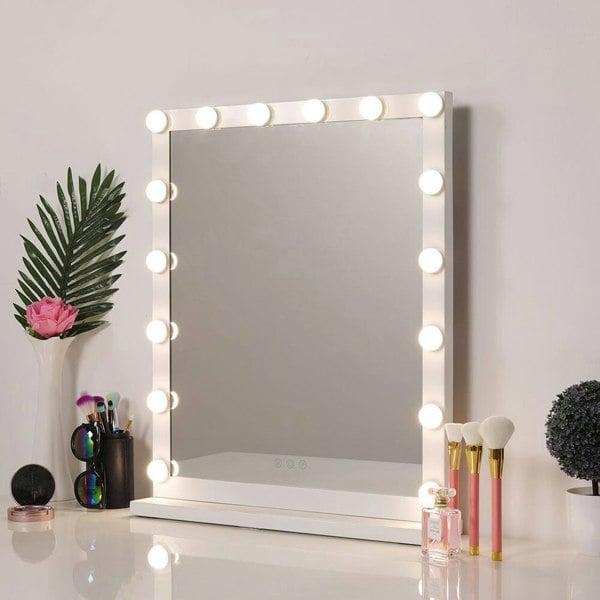 Hollywood Style Lighted Rectangular Makeup Mirror with Base LED Make Up Mirrors Living and Home 16 Light