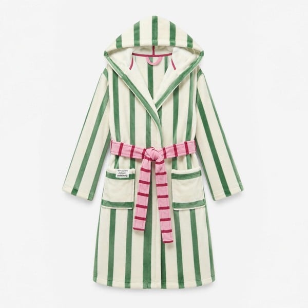 Joules G85730 Green/White Stripe Ladies Robe Bath Robe   in  Green