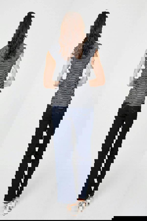 Navy | Striped Ruched Cap Sleeve Asymmetric Top