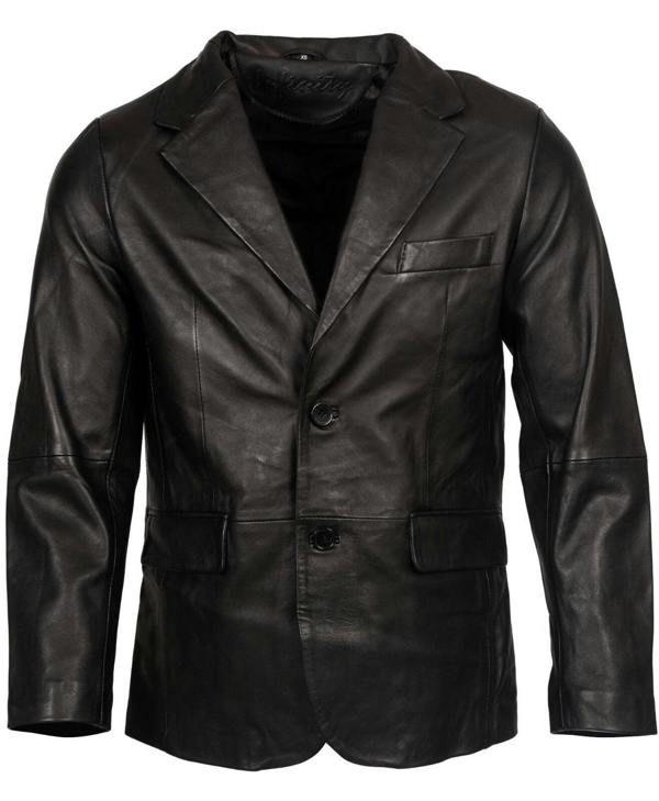 Infinity Leather Mens 2 Button Black Blazer Soft Lamb Tailored Leather Jacket