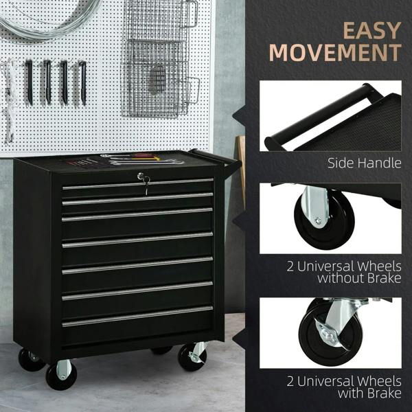 Matte black tool cabinet with side handle and universal caster wheels