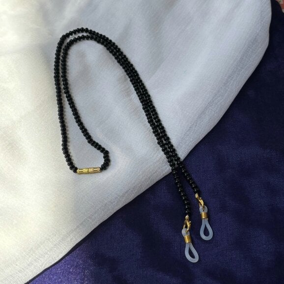 The Colourful Aura Black Glass Beaded soft 60 cm Glass Chain Lanyard Holder