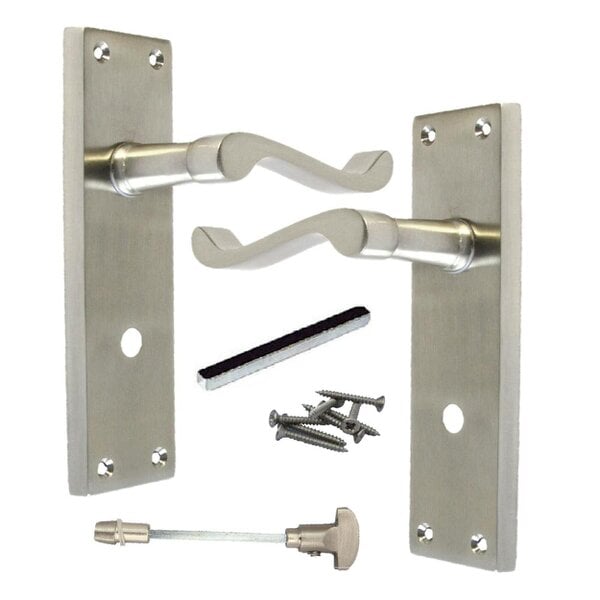 EDH Door Hardware Victorian Style Satin Bathroom Door Handle with Privacy Lock, 1 Pair