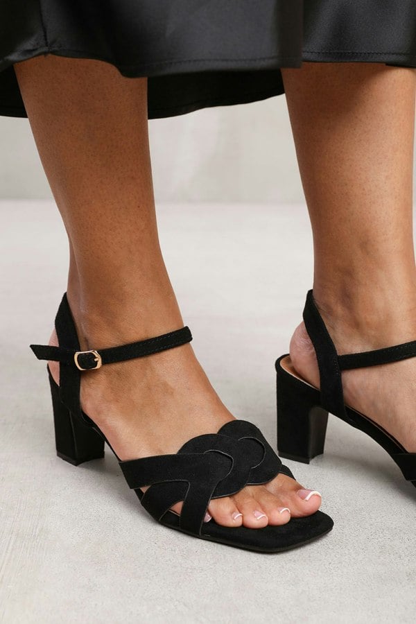 Where's That From Tinsley Low Block Heel With Braided Detail in Black Suede