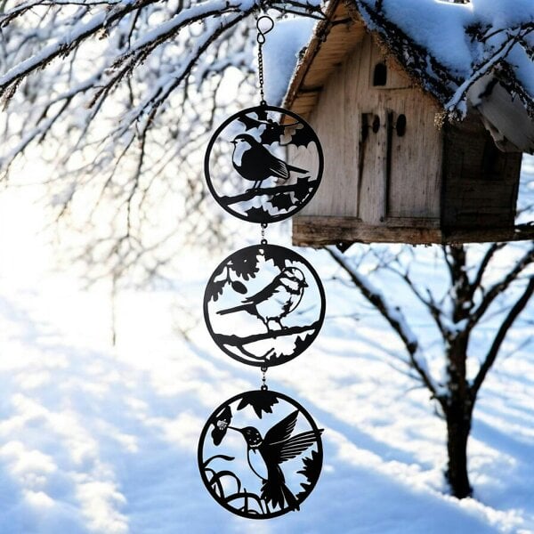 EDH Door Hardware Black Bird Silhouette Hanging Trio Spinner – 60cm x 15cm | Kinetic Metal Wind Spinner for Garden & Home