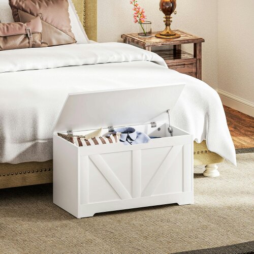 Wyld Haus Kamari White Wood Farmhouse Storage Chest Safety Hinges 100 Litre
