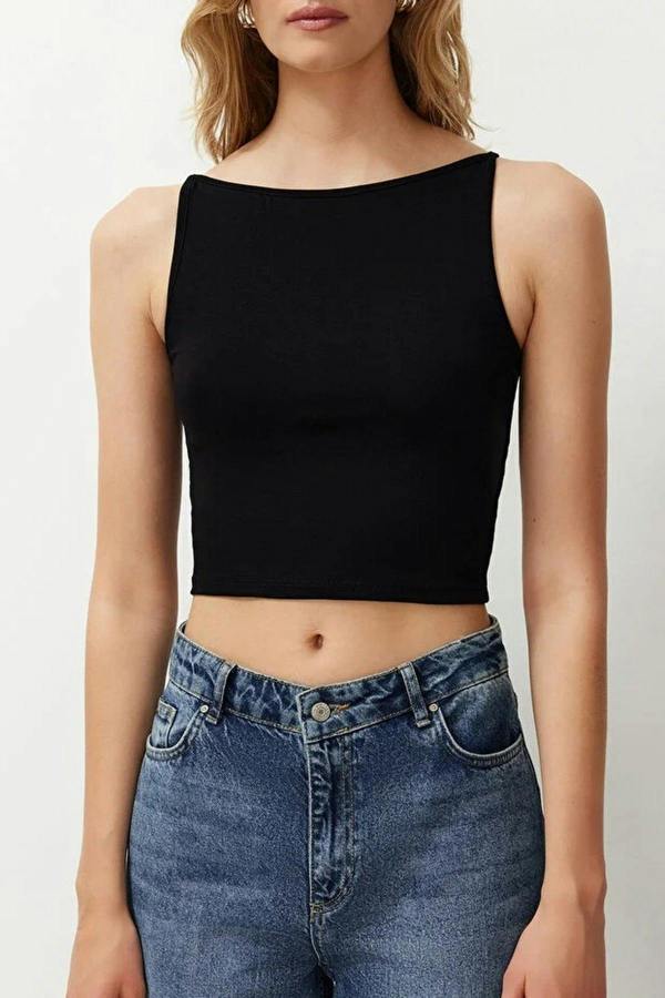 WOVCOR Strapped Fitted Stretch Knit Blouse
