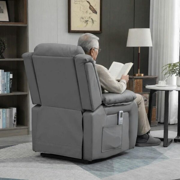 Riser and Recliner Chair with Massage, PU Leather Power Electric Lift Chair for Elderly with High Back, Grey