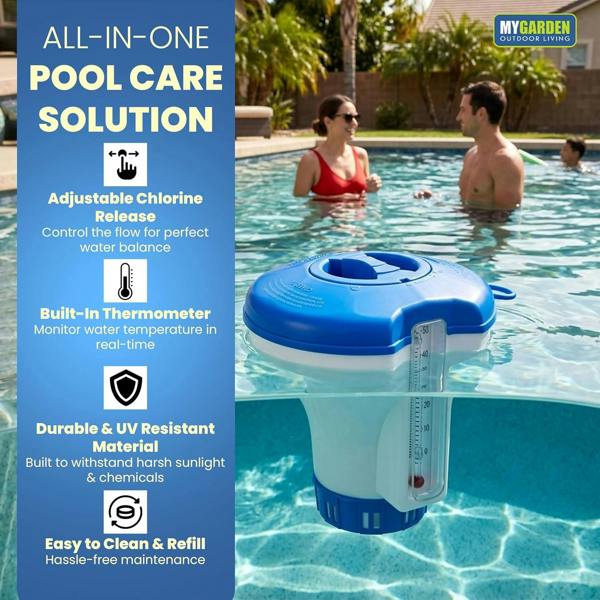 My Garden Outdoor Living My Garden Floating Pool Chlorine Dispenser with Built-In Thermometer - Adjustable Flow Chlorine Floater