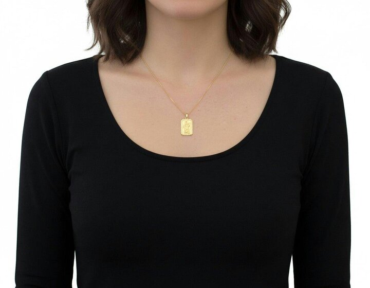 Christopher James of London 9ct Yellow Gold Plated Diamond Cut Rectangle St Christopher Pendant With Optional Engraving and Chain