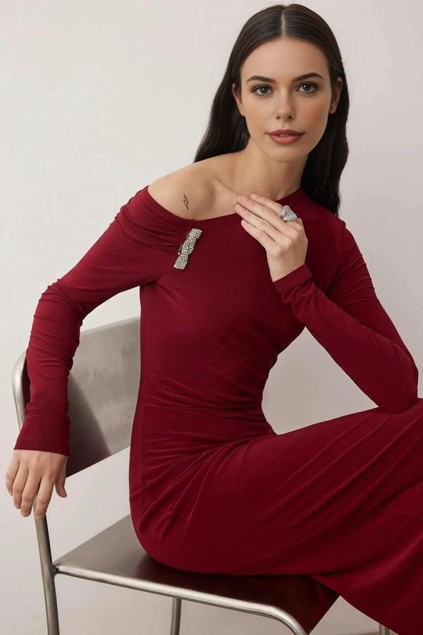 WOVCOR Knit Maxi Dress with Lining and Accessory Details