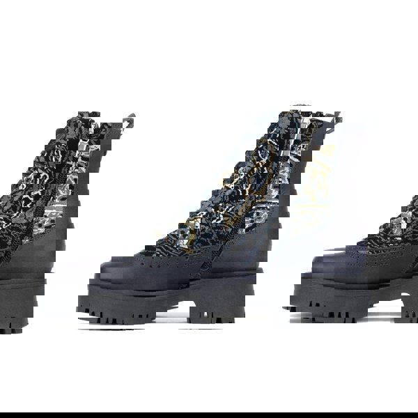 Embassy London Hatter Platform - Matt Blue & Grey & Gold - Women's Leather ankle Lace-up Boot with chunky cleated sole