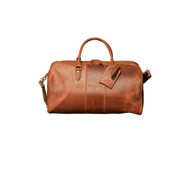 Touribag Genuine Leather Duffle With Luggage Tag - Brown