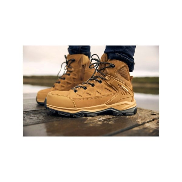 Hard Yakka model Atomic PR Hybrid Side Zip Safety Boot Unisex in Wheat