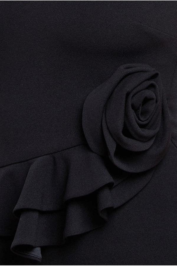 Scuba Crepe Rose Frill Midi Dress - Black DR4300