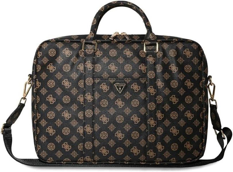 Guess 4G Peony Triangle Logo Front Pocket Zipper 16" Laptop Bag Black/Brown - GUCB16PGPOSGNK
