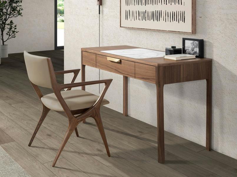 Angel Cerdá Walnut Dressing Table With White and Glossy Grey Marble-look Glass Top 7043