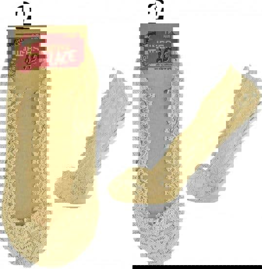 KAV Ladies Lace Liners - Pack of 2 of UK 4-7 Size Cotton and Nylon Spandex Lace Socks for Comfort and Style