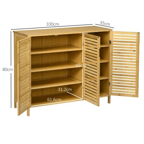 Wyld Haus Elfi Naba Wooden Natural Rustic Slatted 3 Door Shoe Cabinet With 8 Shelves