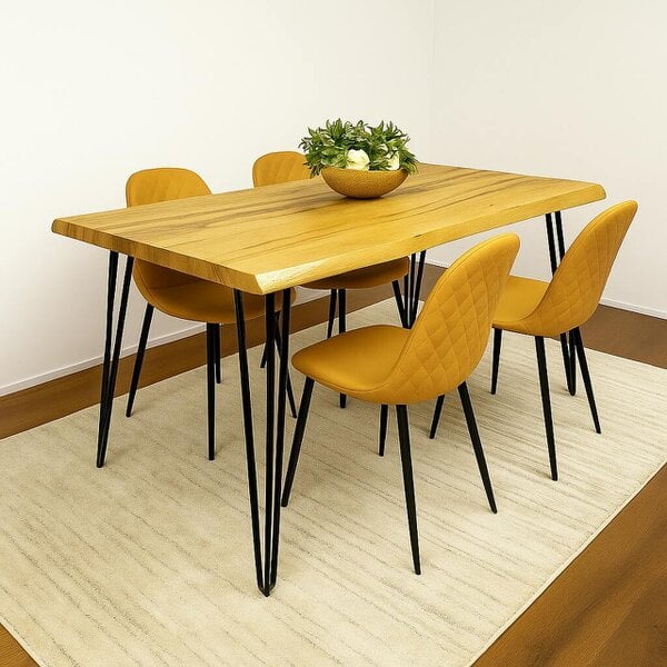 Kosy Koala Modern Dining Table Set With 4 Mustard Gem Pattern Chairs Dining Room Furniture