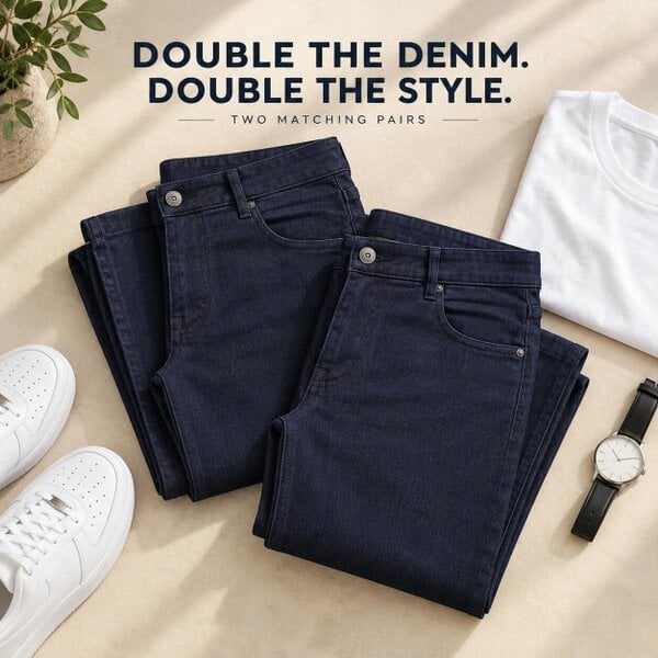 Smart Living Men's Skinny Fit Denim Duo Jeans - Pack of 2 - Indigo