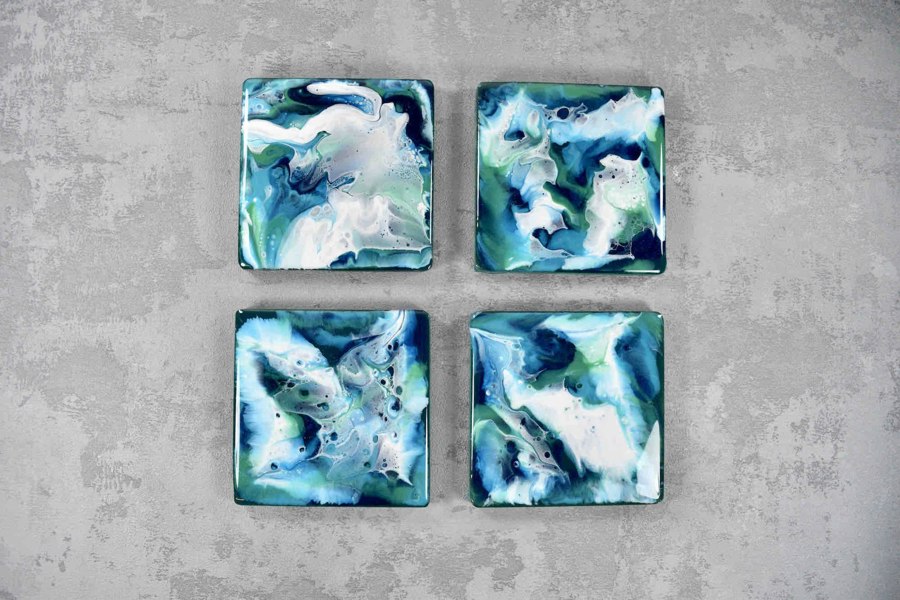 Kate Chesters Art Ocean Blue Set of 4 Coasters for Drinks