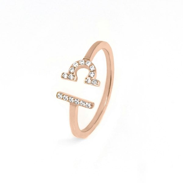 Say It With Libra Ring with CZ Stones - Rose Gold Plated