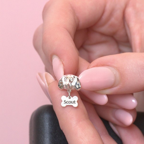 Mylee London Dachshund Head Silver Charm Bead - Personalised