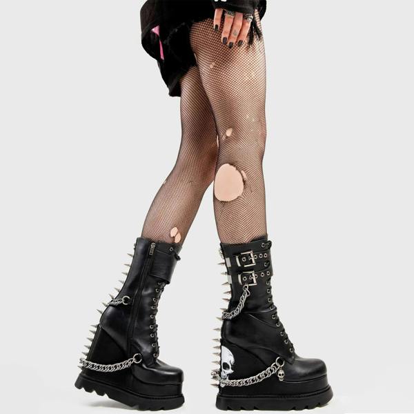 Lamoda She's Dangerous Black Skull Chunky Platform Stylish Ankle Boots