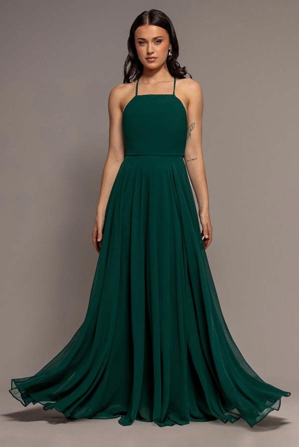 Chiffon A Line Sleeveless Maxi Dress - Dark Green DR3677