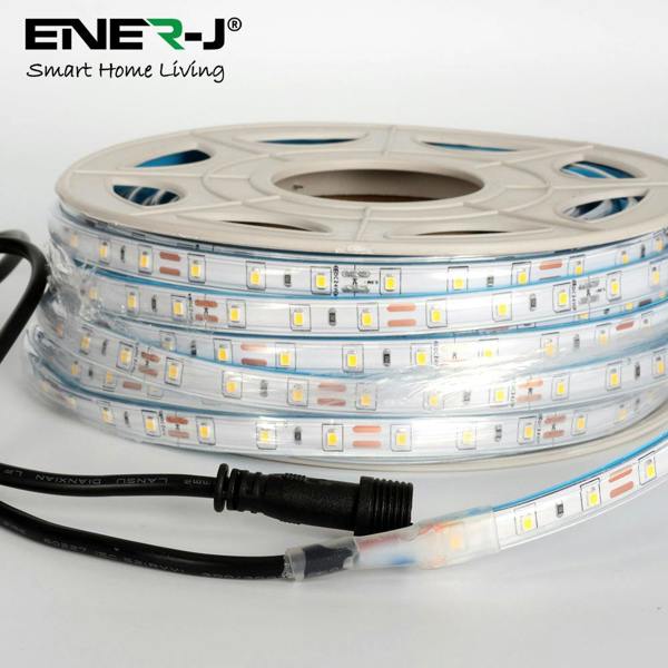 ENER-J 10 Meter Solar LED Strips with Silicon cover, IP65, 6V 8W Solar Panel with 6000 mAh battery, Remote Included. 3000K