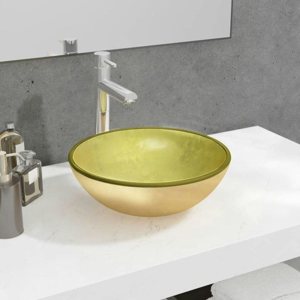 Berkfield Basin Tempered Glass 35x12 cm Gold