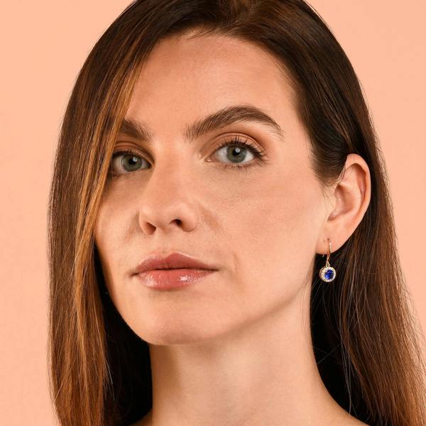 Zavana Gold Plated Round Blue Halo Drop Earrings with Cubic Zirconia Stones for women