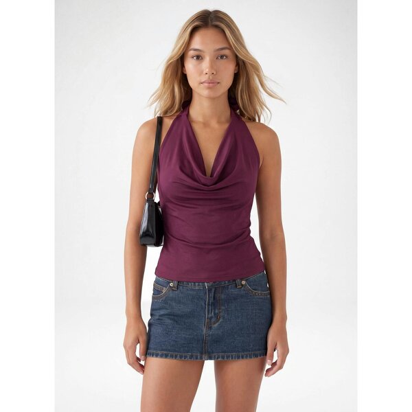Pink Vanilla Halterneck Cowl Soft Stretch Top