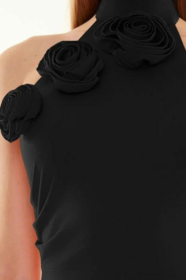WOVCOR Woven Maxi Elegant Evening Dress with Rose Detail