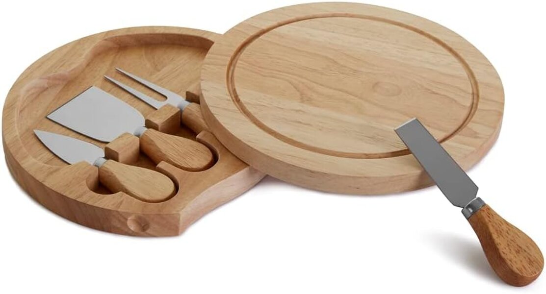 Diletto Gifts Round Cheese Board & 4 Pce Knife Serving Set