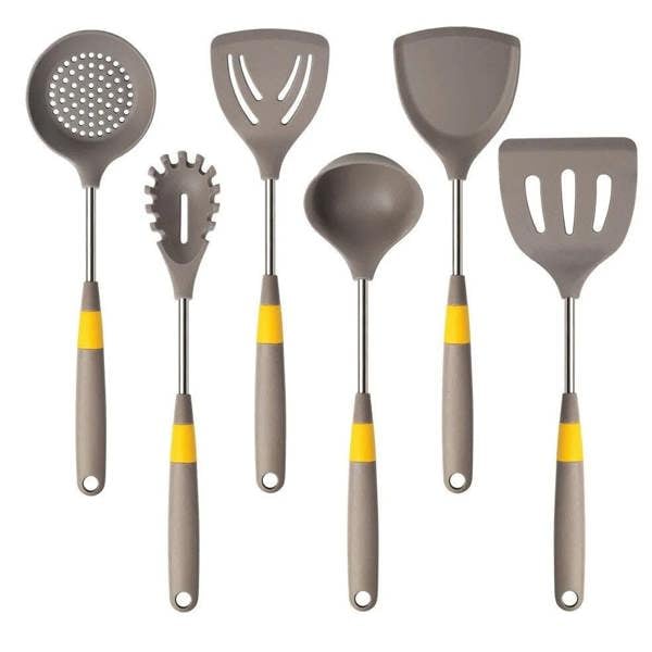 Anygleam Cooking Utensil 6 Set Khaki Heat Resistant Tools Spatula Kit Kitchen Accessories Kitchenware Paddle Scoop for Nonstick Cookware