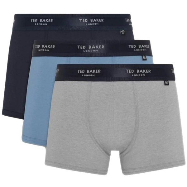 Ted Baker 3-Pack Coloured Boxer Trunks, Navy/Blue/Grey