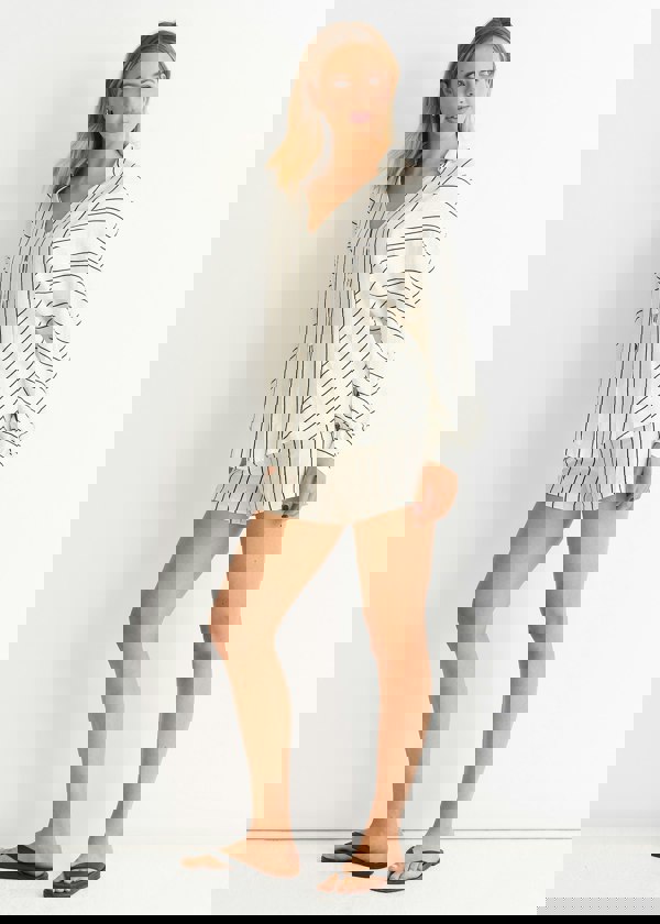 Gini London Cream Long Sleeve Batwing Stripe Shirt