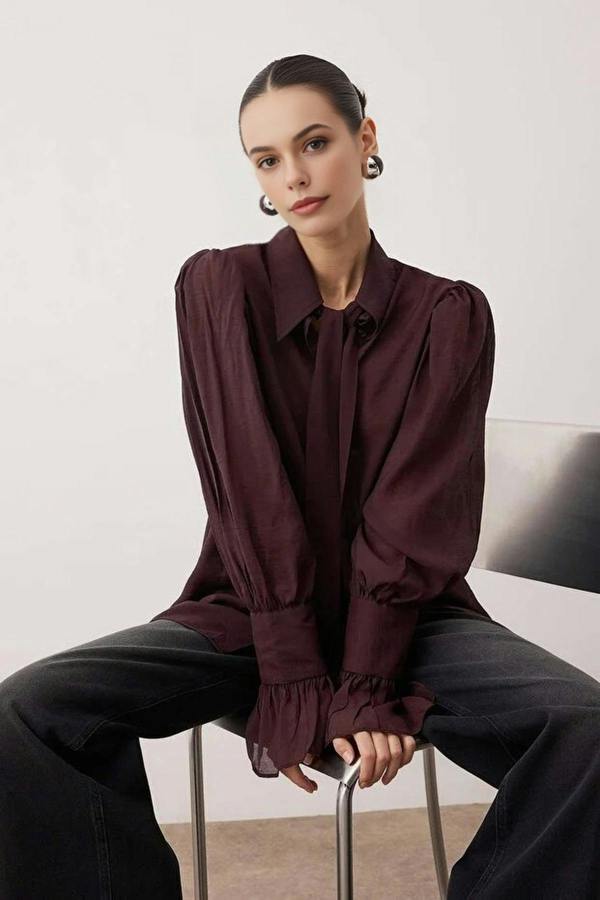 WOVCOR Transparent Soft Feel Boho Shirt with Tie Detail