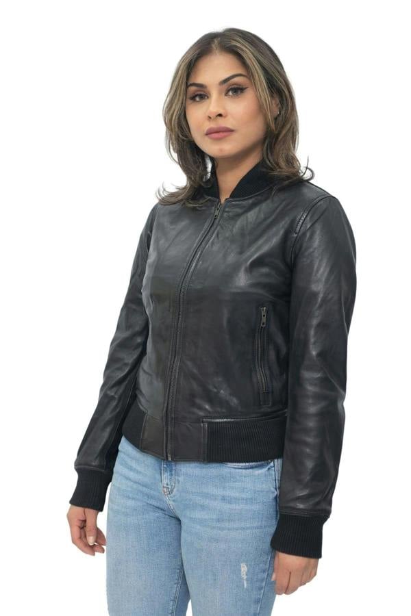 Infinity Leather Womens MA-1 Leather Bomber Jacket-Abbotsford