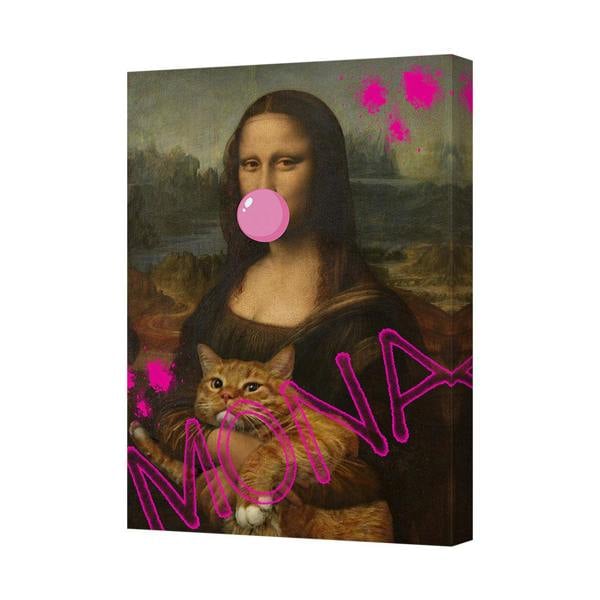 Benjamin Tate Design Mona Lisa Pop Art Canvas Print With Pink Bubble Gum And Neon Mona Graffiti