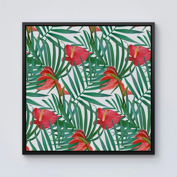 Warren Reed Tropical Flowers And Palm Leaves Framed Canvas