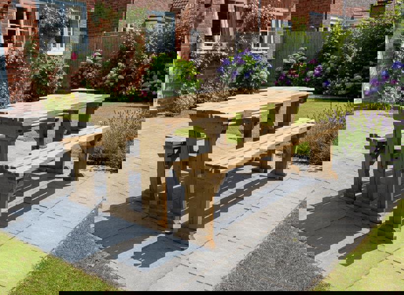 Arbor Garden Solutions Aspen Picnic Table and Benches Set - Rustic Finish