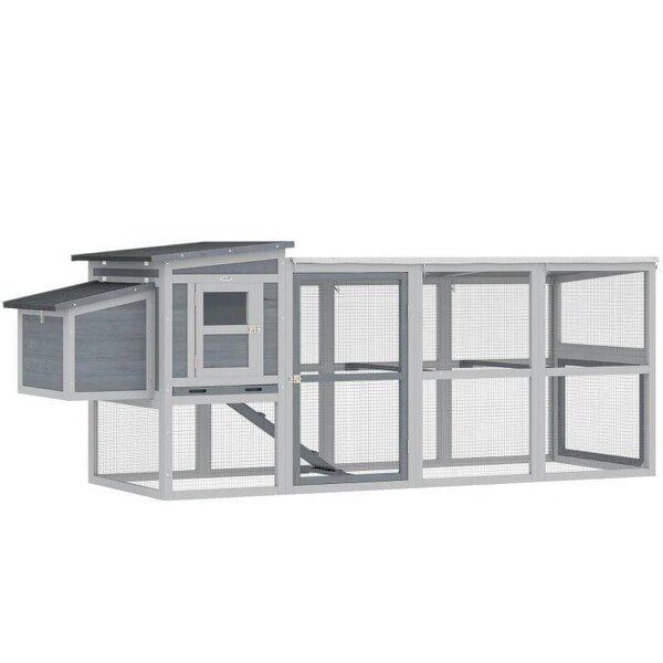 Large Chicken Coop, Wooden Hen House with Covered Run, Nesting Box, Pull-Out Tray, Opening Asphalt Roof
