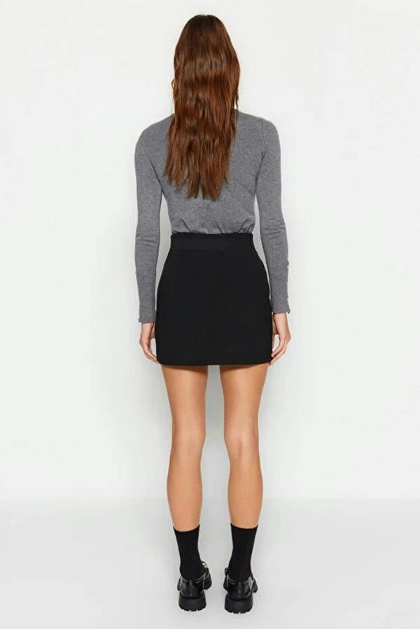 WOVCOR High Waist Zippered Mini Knitted Skirt